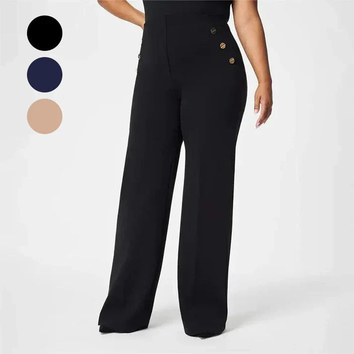 Mónica - Pantalón elástico de tiro alto y botones dorados