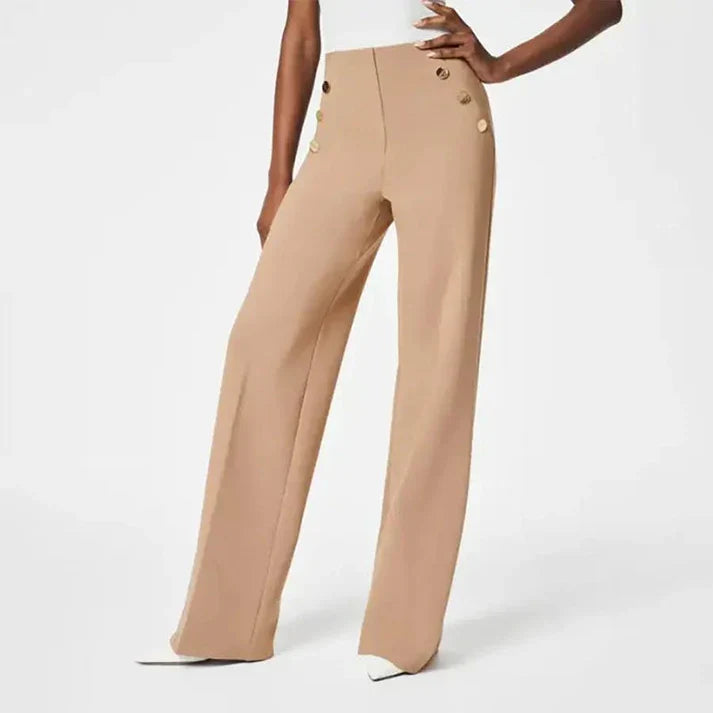 Mónica - Pantalón elástico de tiro alto y botones dorados