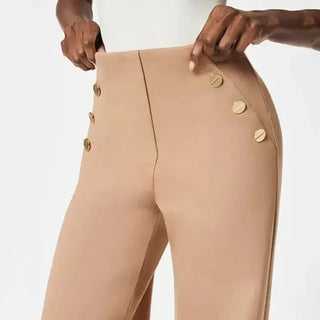 Mónica - Pantalón elástico de tiro alto y botones dorados