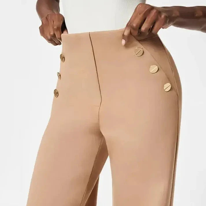 Mónica - Pantalón elástico de tiro alto y botones dorados