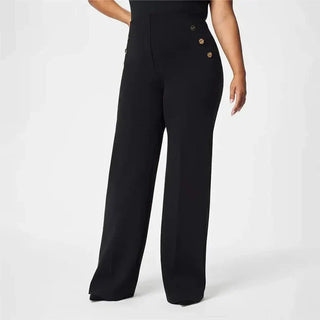 Mónica - Pantalón elástico de tiro alto y botones dorados