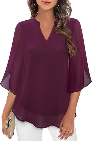 Claudia – Blusa de gasa chiffon con escote en V