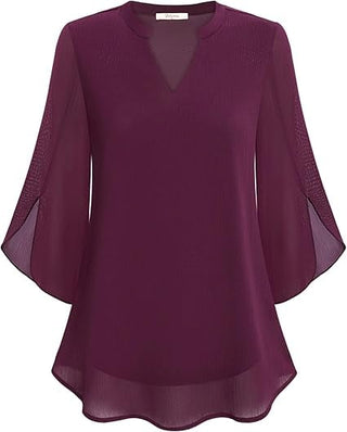 Claudia – Blusa de gasa chiffon con escote en V