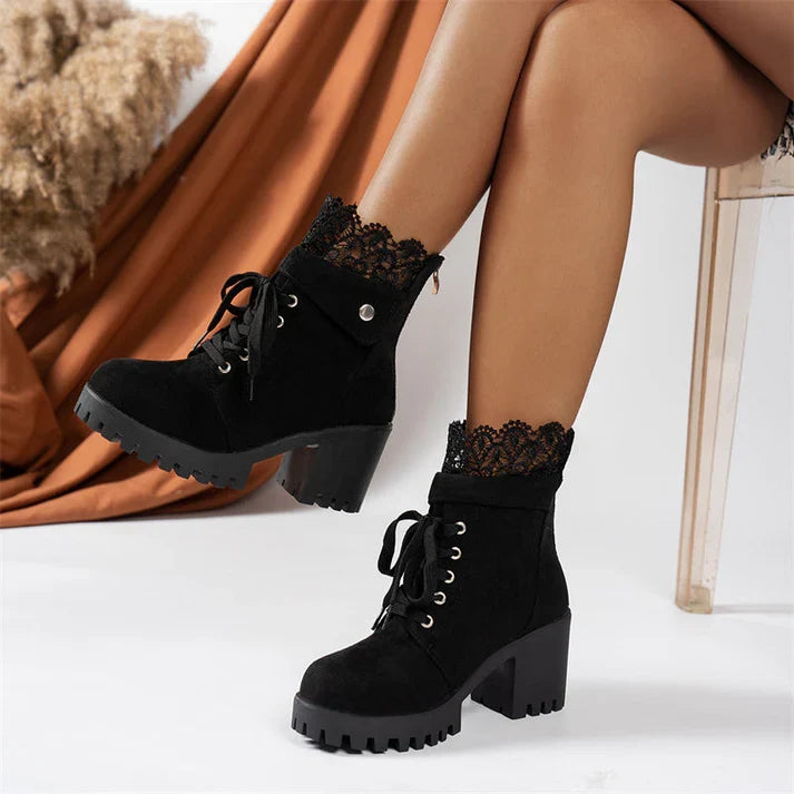 Tania - Botines con encaje y tacón grueso