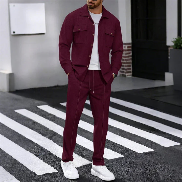 Iván – Conjunto de chaqueta abotonada y pantalón waffle