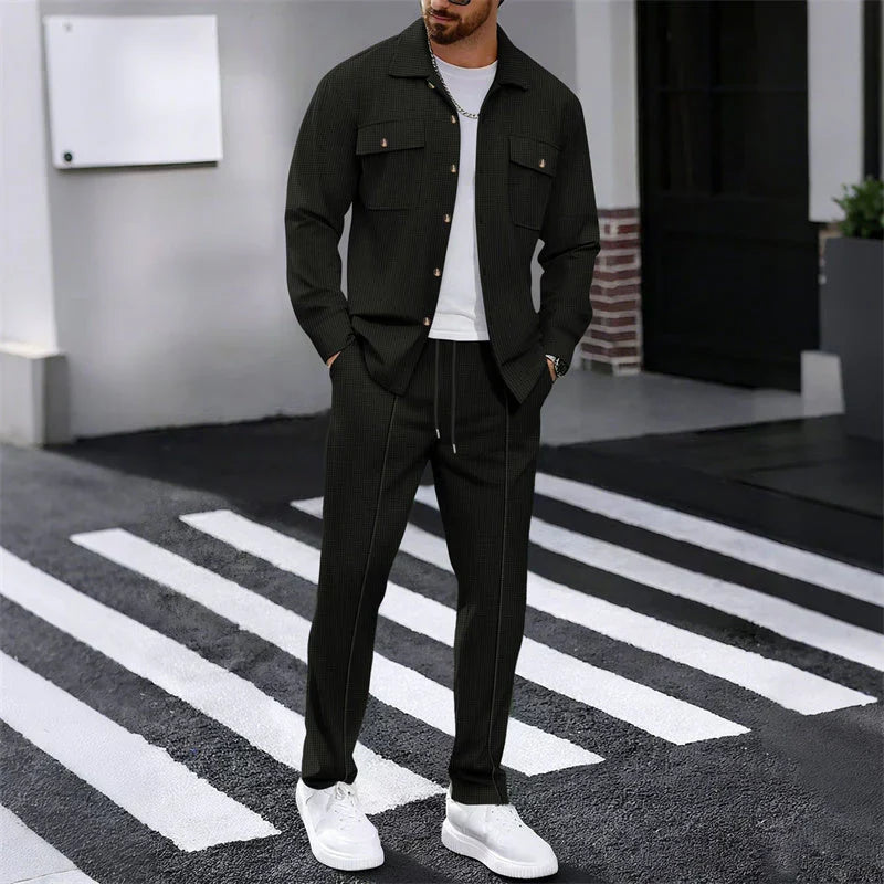 Iván – Conjunto de chaqueta abotonada y pantalón waffle