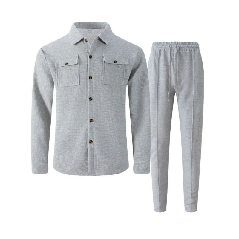 Iván – Conjunto de chaqueta abotonada y pantalón waffle