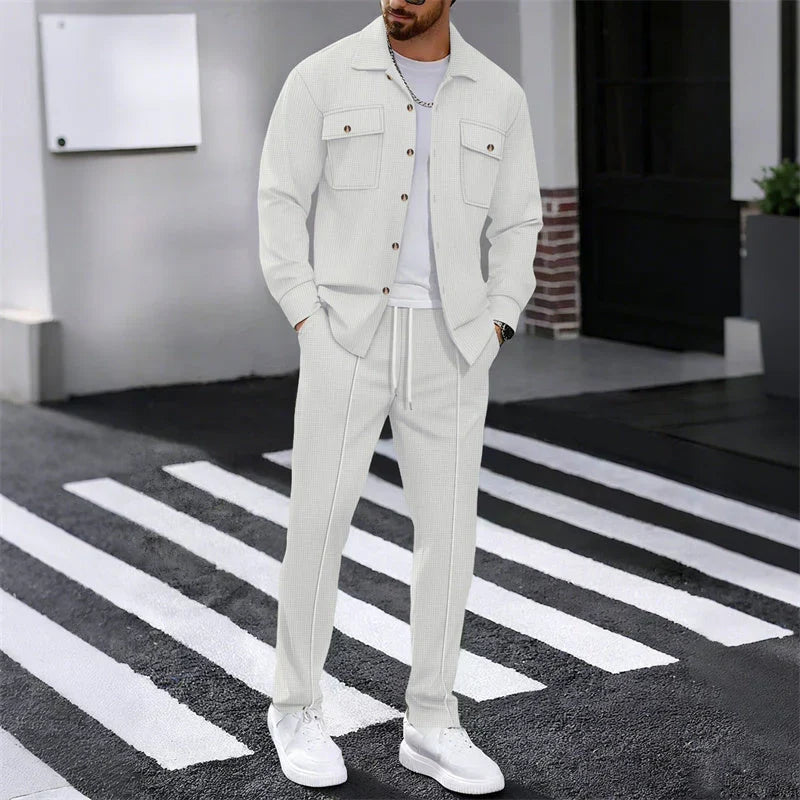Iván – Conjunto de chaqueta abotonada y pantalón waffle