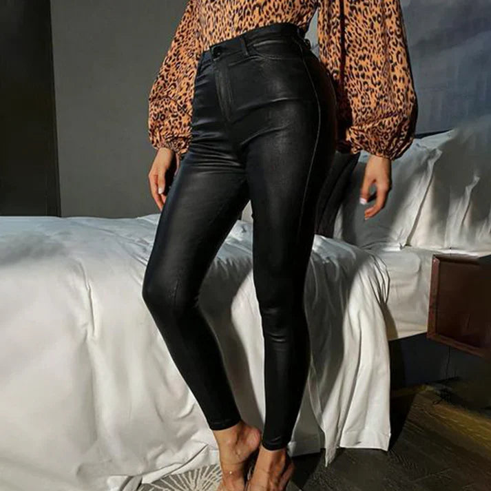 Victoria - Pantalones ajustados efecto piel de cintura alta