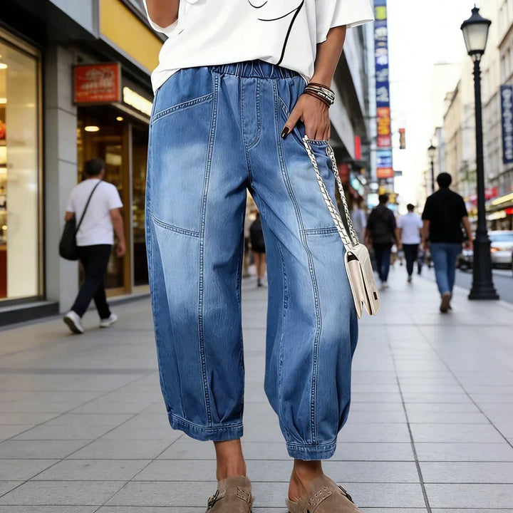 Zoe - Vaqueros con cintura elástica y corte cropped holgado