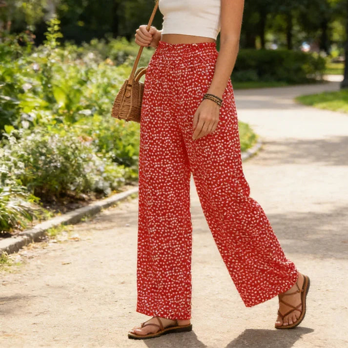 Clara - Pantalón ancho de tiro alto con cintura fruncida