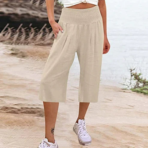 Abril - Pantalones capri ligeros con cintura elástica