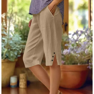 Lorena - Pantalón capri liso con bolsillos laterales