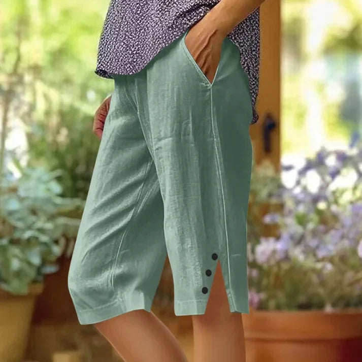 Lorena - Pantalón capri liso con bolsillos laterales