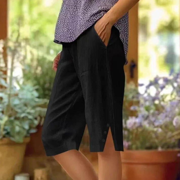 Lorena - Pantalón capri liso con bolsillos laterales